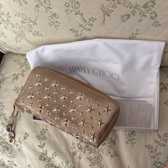 Jimmy Choo Metallic Gold Star-Studded Wallet - Picture 1 of 16